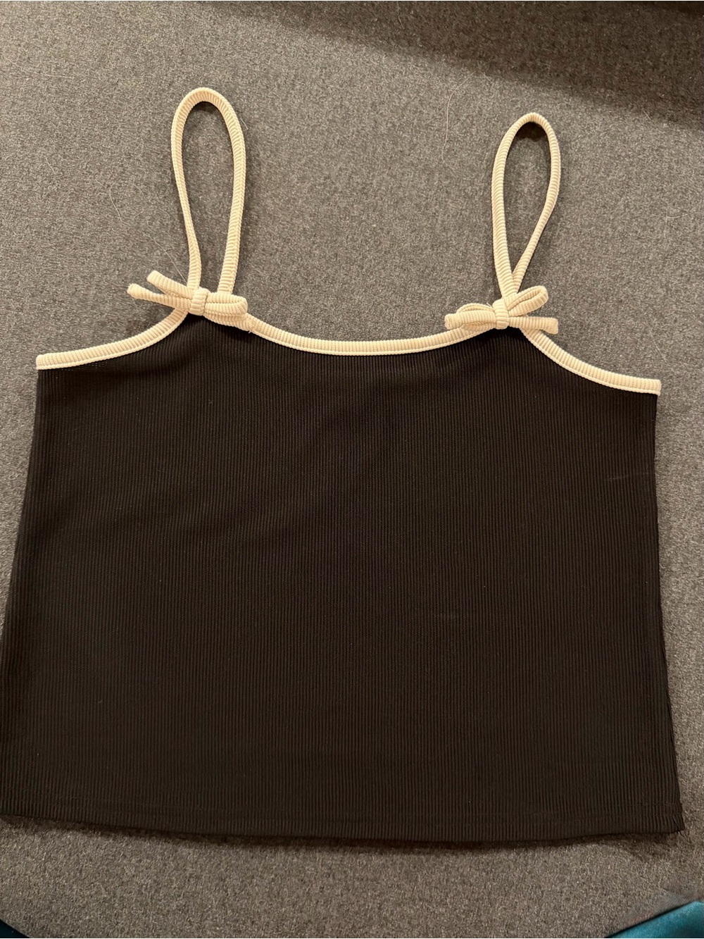 Anthropologie Black Ribbed Cami Tank with Cream Trim by Blue Tassle (Like New)